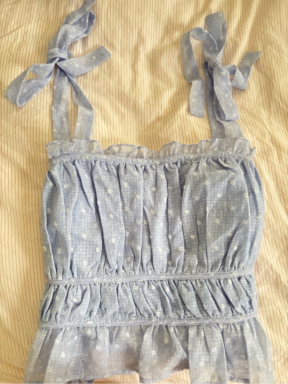 Storia Light Blue Smocked Ruffle Top